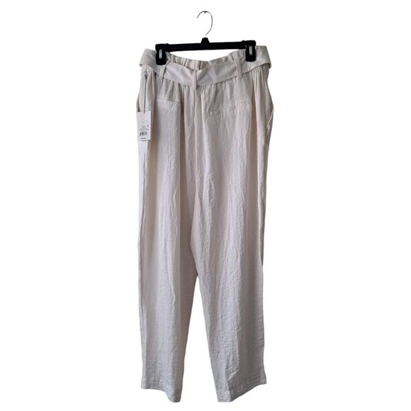 A New Day Womens High Rise Tapered Leg Tie Waist Paperbag Pants Cream Size L NWT - Picture 5 of 13
